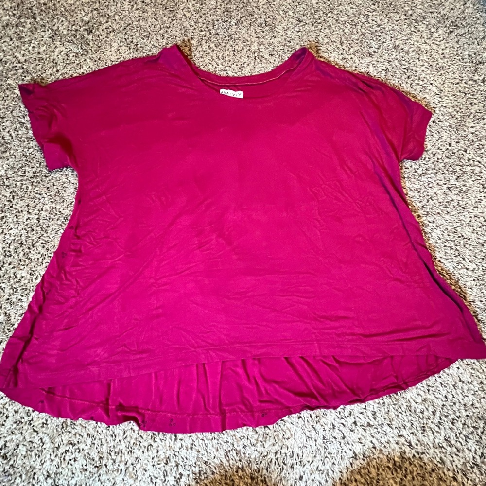 Ava & Viv Womens 3X Magenta Pink High Low Short Sleeve Relaxed Tunic Top
